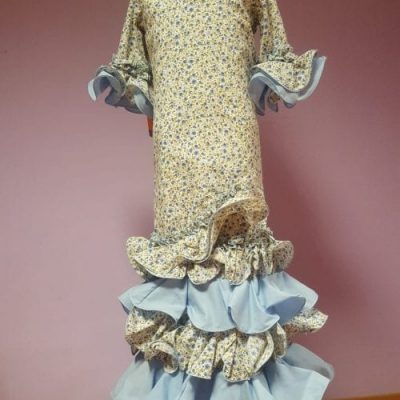 Traje de flamenca niña largo Margarita Combinado azul