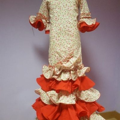 Traje de flamenca niña largo Margarita Combinado Rojo