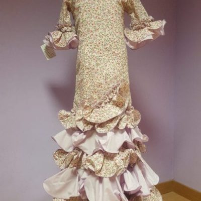 Traje de flamenca niña largo Margarita Combinado Lila