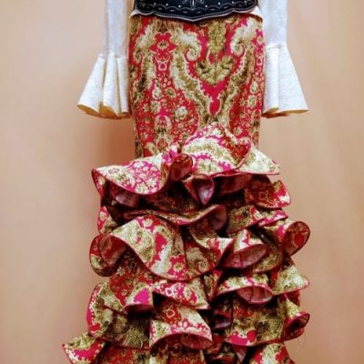 Falda flamenca rociera estampado medallones.