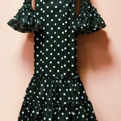 Traje de flamenca Señora Clavel - 36, Negro con lunar blanco 2 cms