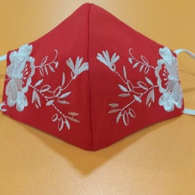 Mascarilla bordada mantón 2513 - Rojo con blanco