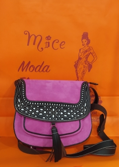 Bolso serraje y cuero rosa mediano cenefa.