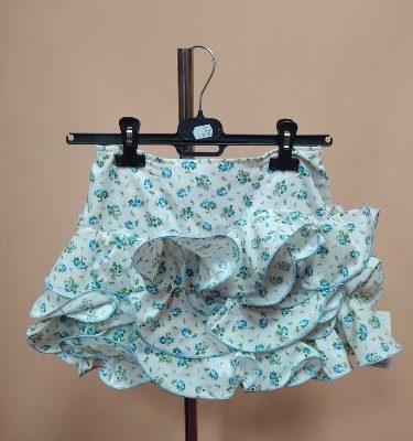 Falda flamenca niña corta Lolita - 10, Flor azul sobre blanco
