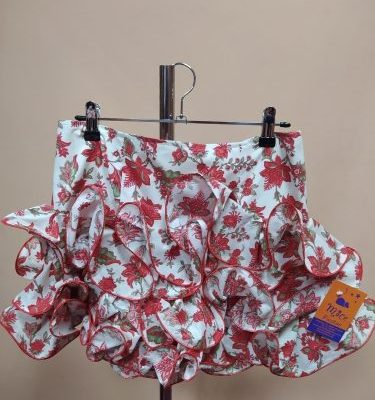 Falda flamenca niña corta Lolita - 12, Flor roja sobre crudo