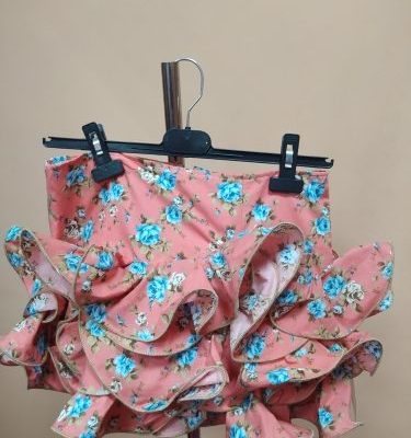Falda flamenca niña corta Lolita - 12, Salmón con flor azul