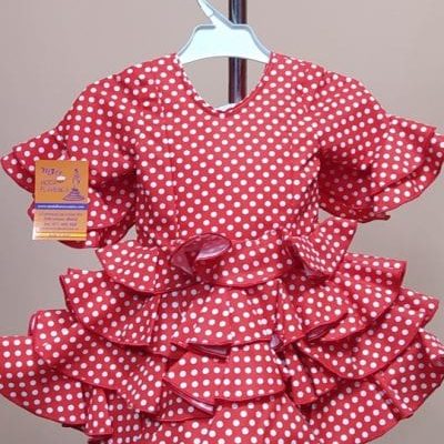 Traje flamenca niña corto Anita 1 - 4. rojo lunar lenteja blanco repurgo rojo, 1