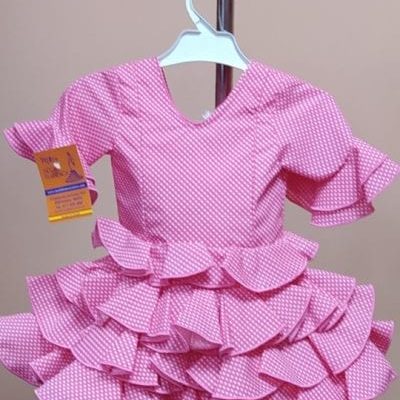 Traje flamenca niña corto Anita 1 - 6. fucsia lunar alfiler blanco repurgo fucsia, 1
