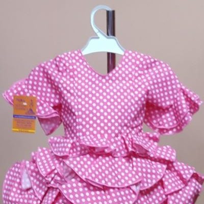 Traje flamenca niña corto Anita 1 - 7. fucsia lunar lenteja blanco repurgo fucsia, 1