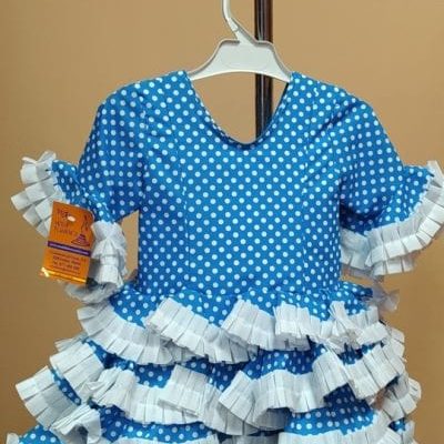 Traje flamenca niña corto Anita 3 - 20. turquesa lunar lenteja blanco carrucha blanca, 2