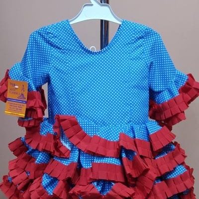 Traje flamenca niña corto Anita 3 - 21. turquesa lunar alfiler blanco carrucha roja, 2