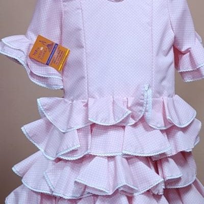 Traje flamenca niña corto Anita 2 - 28. rosa lunar alfiler blanco bolillo blanco, 6