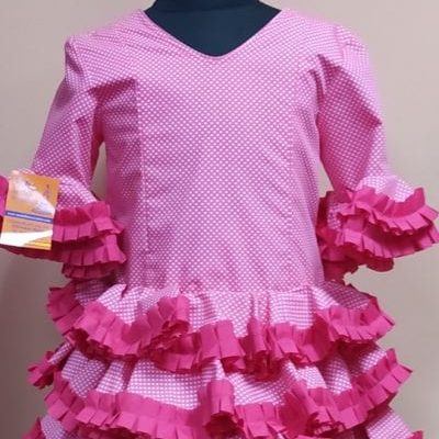 Traje flamenca niña corto Anita 3 - 36. fucsia lunar alfiler blanco carrucha fucsia, 8